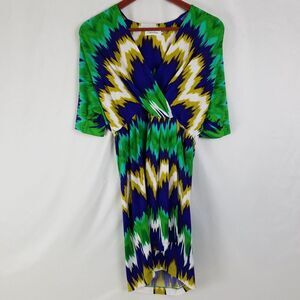 Calvin Klein Dress Womens 4 Petite Multicolor‎ 3/4 Sleeve Surplice Neck Abstract